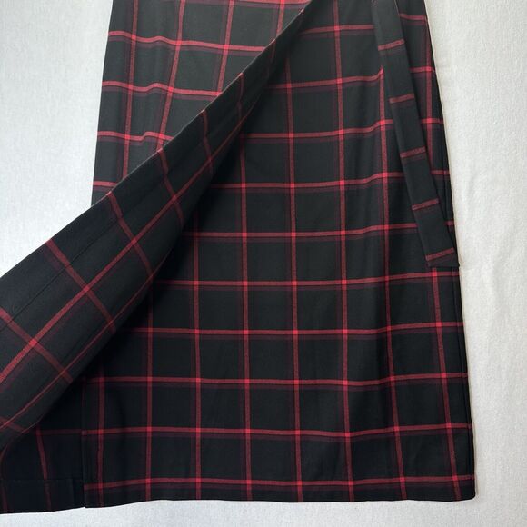 Plaid Skirt 6 Midi Banana Republic Red Black Faux Wrap Office Academia NEW - Picture 2 of 11